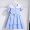 Robe d'été préppy à manches courtes pour filles avec col Style décontracté chic Coupe évasée Robe d'été pour grands enfants