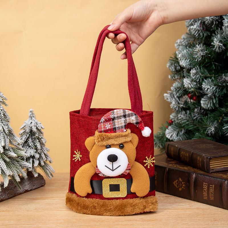 Decorazioni natalizie Borsa in stoffa natalizia Zaino Borsa regalo in stoffa spazzolata Vecchio pupazzo di neve 2024 Borsa regalo per Capodanno Borsa per caramelle Pupazzo di neve Cervo