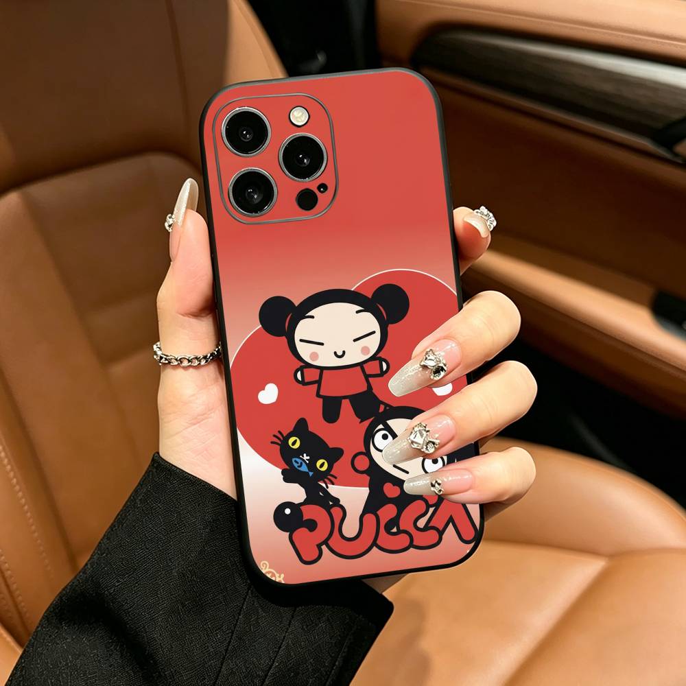 Cute Cartoon Pucca Garu Phone Case For iPhone 17,16,15,14,13,12,11 Pro Max,16Plus,XS Soft Black Cover