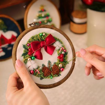 Kit da Ricamo di Natale Luminoso Pupazzo di Neve Albero di Natale Kit per Principianti Ricamo a Mano con