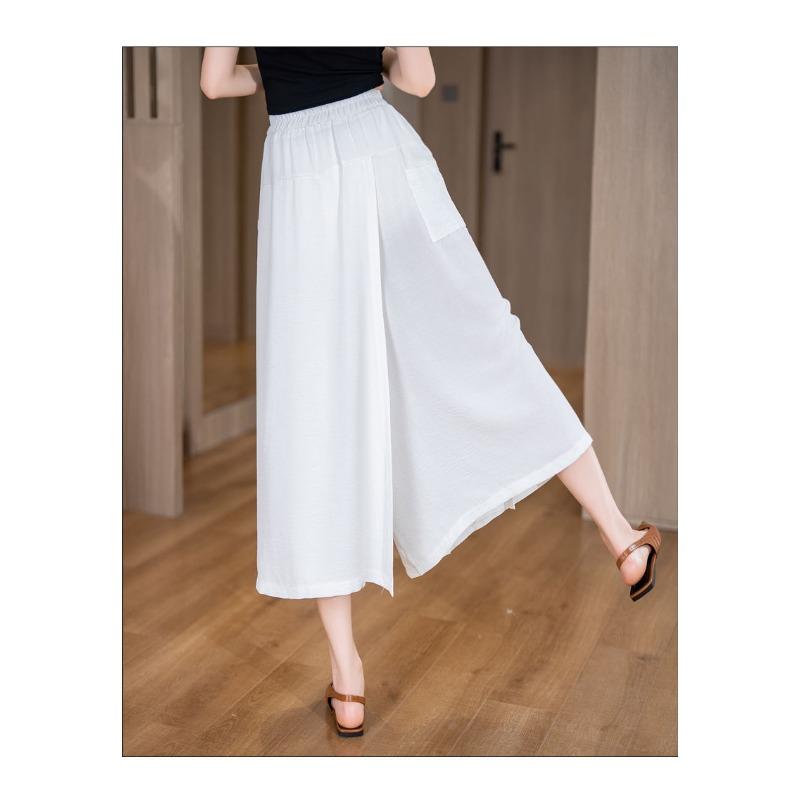 

Womens Solid Split Wide Leg Pants Casual High Waist Culottes Skirt Pants M белый