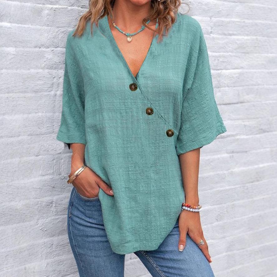 YYFS Women's Fashion Casual Summer Spring Solid Color Print 1/2 Sleeves V-Neck Blouses & Shirts