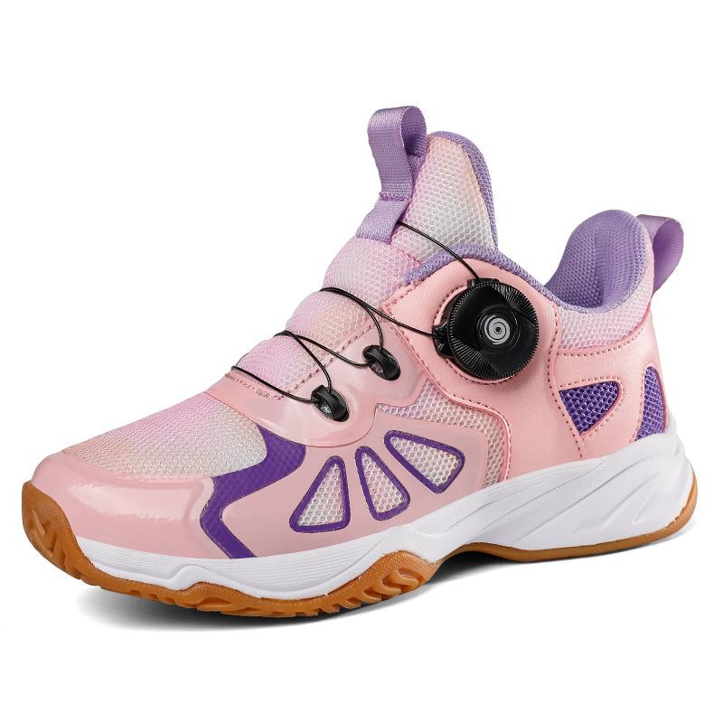 Children's badminton shoes professional rotating buckle breathable non-slip wear-resistant training shoes boys and girls lace-up tennis shoes