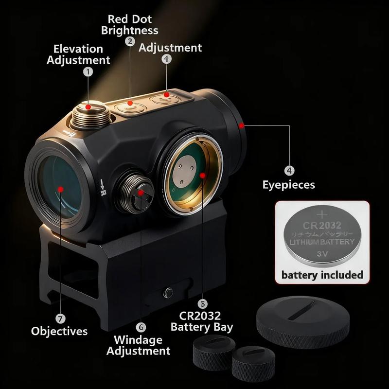 R5 1x20mm 2 MOA Red Dot Sight Reflex Riflescope Hunting Scope With Mount Riser 20mm Rail Co-Witness Holographic AR15