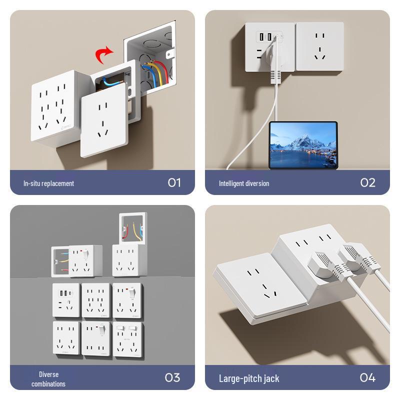 86 Type Multi-functional Five-Hole Wall Socket Converter with Switch and Power Strip
