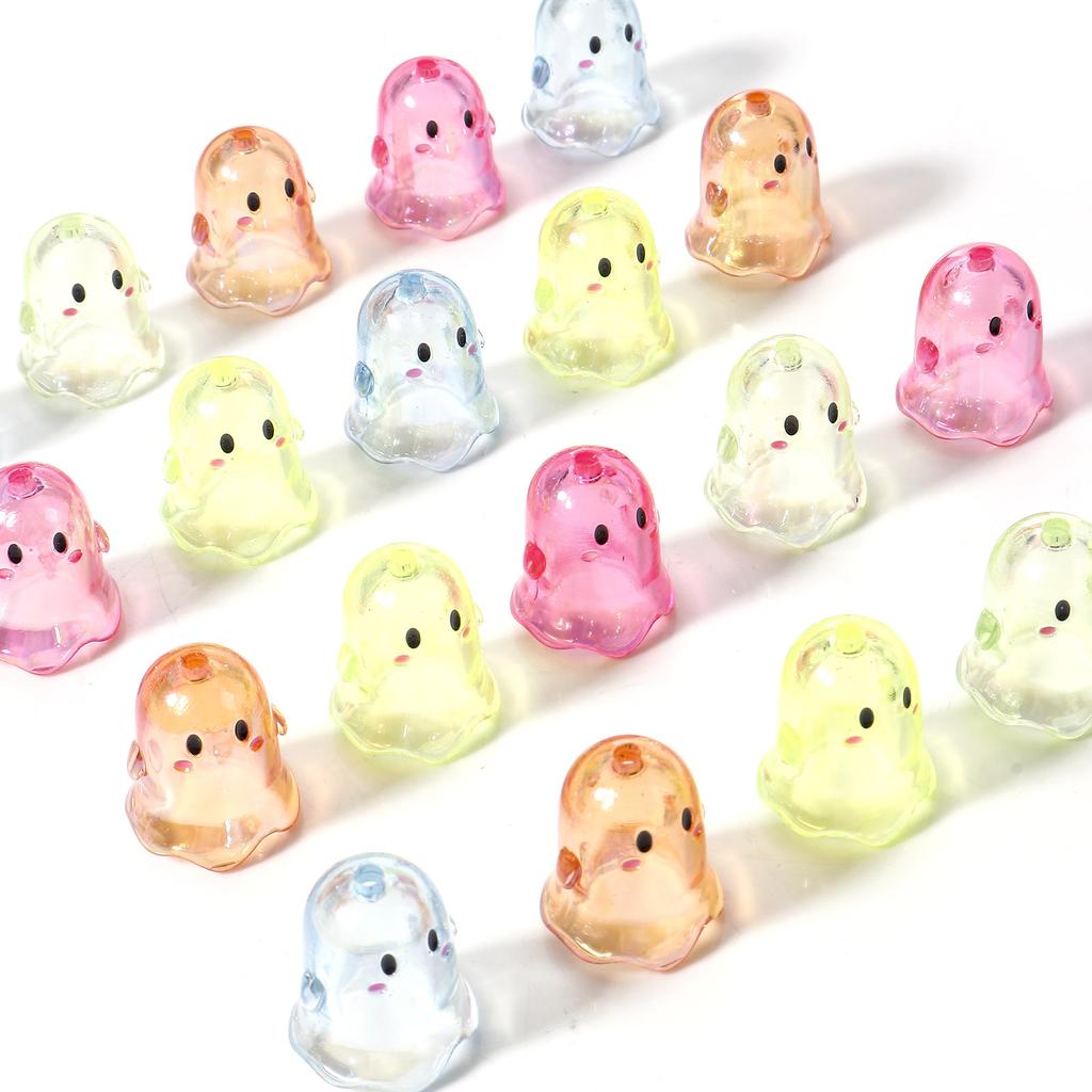 5 PCs Acrylic Halloween Ghost Beads For DIY Charm Jewelry Making MulticolorTransparent Beads 17mm x 15mm, Hole: Approx 1.8mm