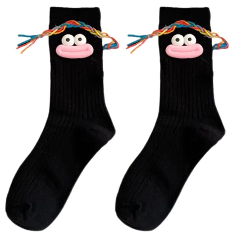 Women s Novelty Cute Large Mouth Braids Ugly Dolls Middle Tube Socks Casual Novelty Cartoon Crew Socks for Cosplay Party
