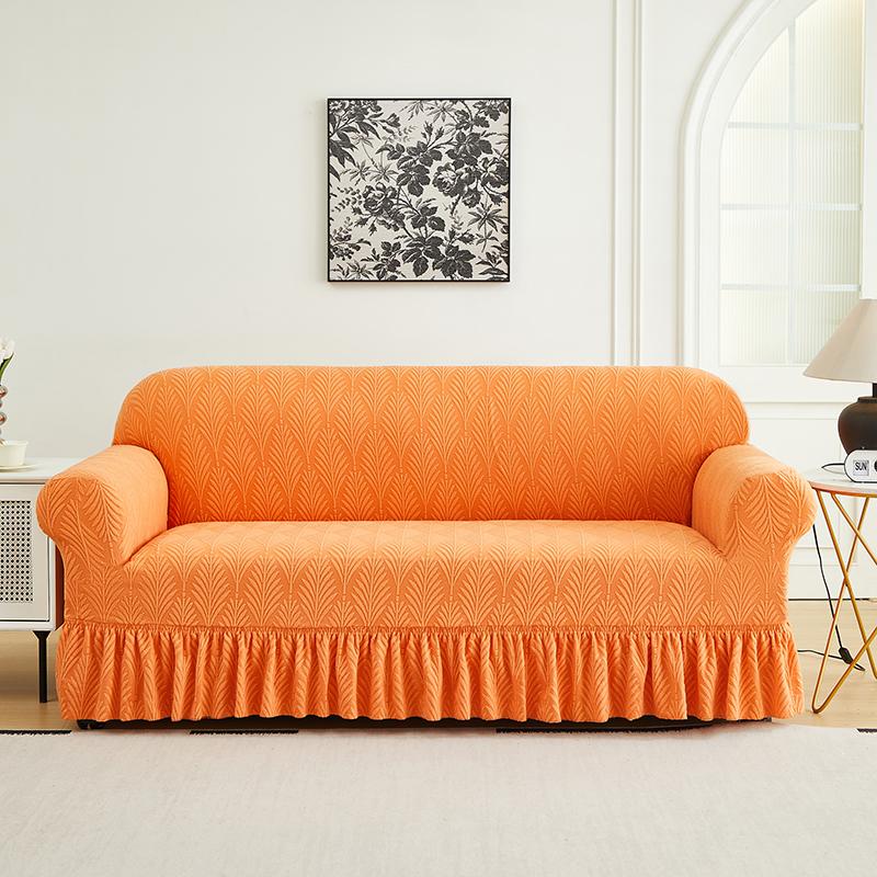 1 PC Jacquard Sofa Cover with Skirt Splash Can Be Easily Removed Couch Cover Protector of Bench with Armrest Plant Pattern
