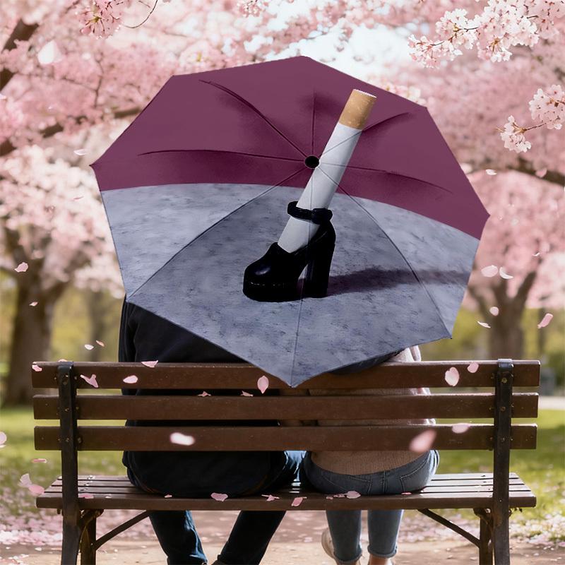 1 Stück Zigaretten-High-Heel Automatischer Faltregenschirm 8 Rippen Eisenrahmen, Geeignet für Reisen, Täglichen Gebrauch, Geburtstag, Geschenk für Frauen & Männer c1231099