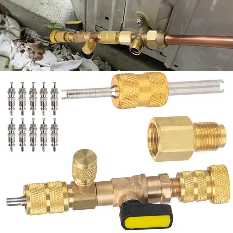 Air Conditioning Valve Core Remover Taller Kit Tool Dual Size 1/4 & 5/16 Flare Tool For R410A A/C Disassembly Tool
