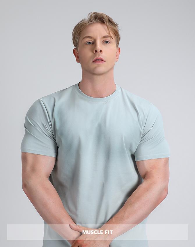 Rvd Plain Cotton Muscle Fit Short Sleeve T-Shirt (Sky Blue) Sky Blue/Xl
