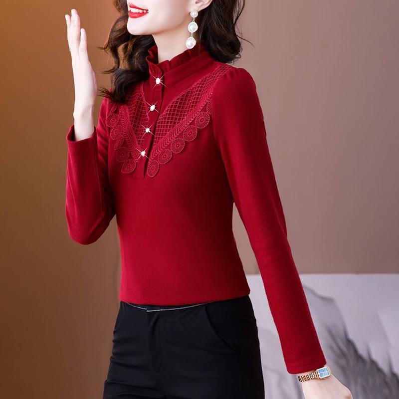 Skjorttoppar Dam Fleecefodrad Termisk Baslager Blus Oversize Stretch Långärmad Skjorttoppar