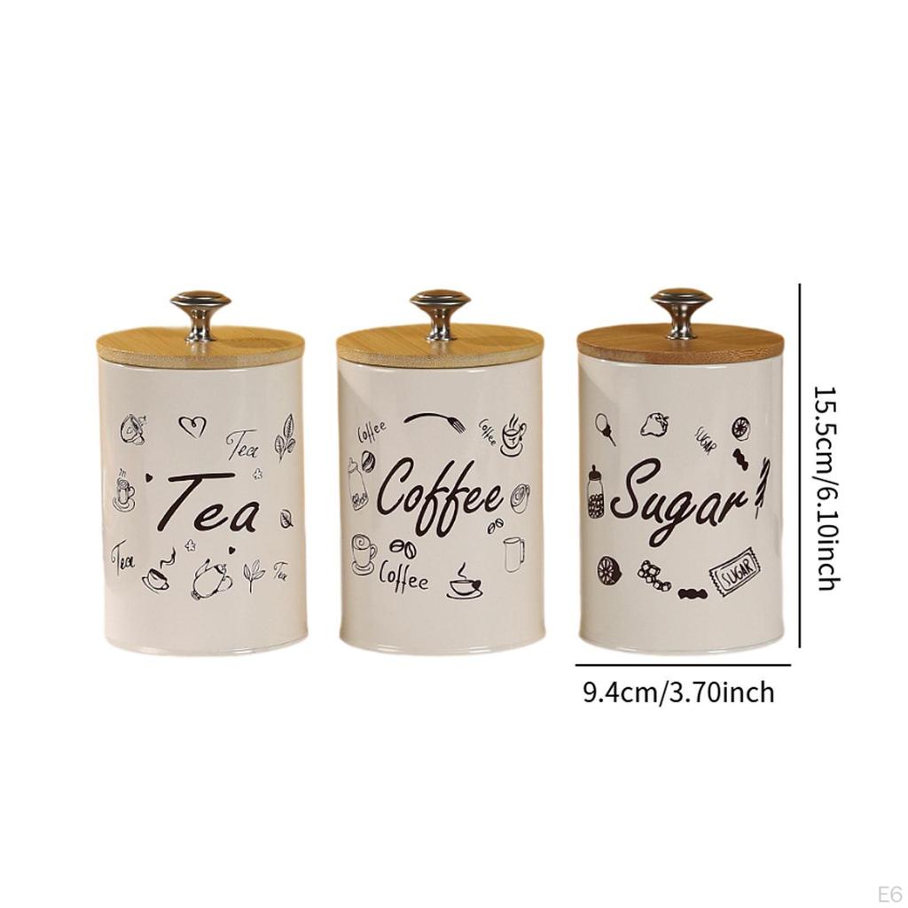 3 Pieces Coffee Tea Sugar Containers Kitchen Canisters for Countertop Jars Decorative Farmhouse