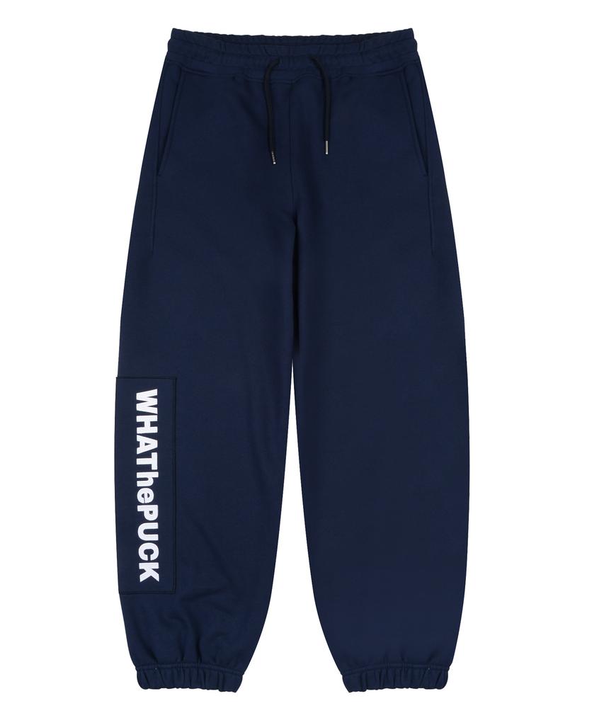 WHATHEPUCK W-Logo Embroidered Patch Sweatpants Navy