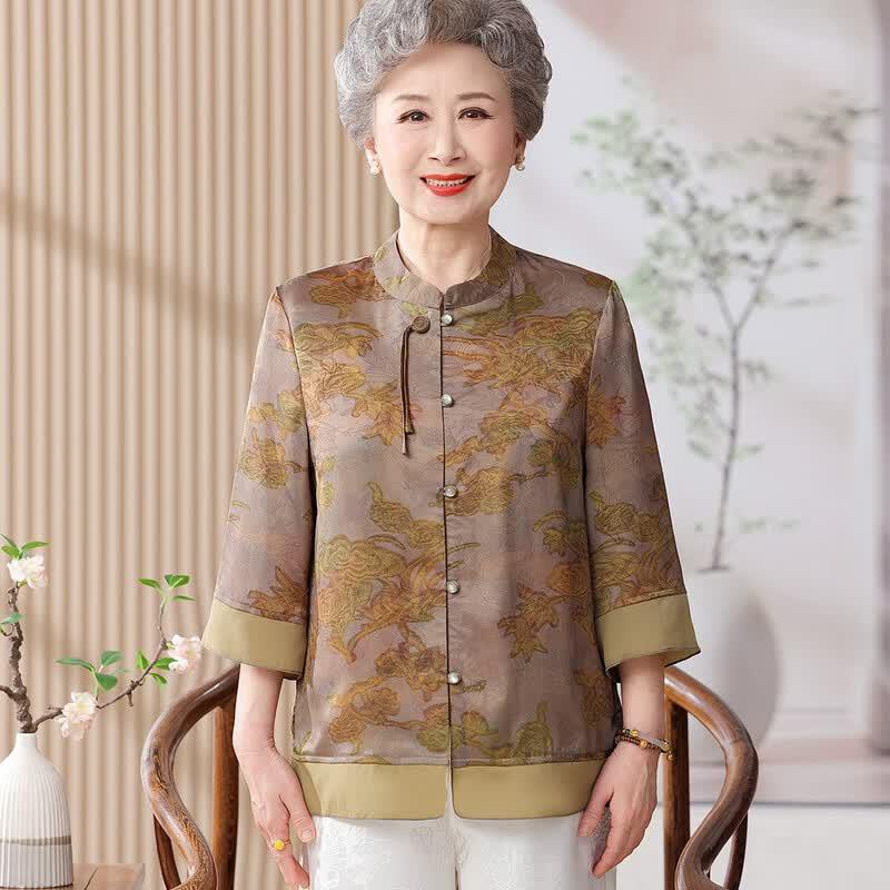 Datang Madam New Chinese Style Stand-Up Collar Summer Shirt 4XL