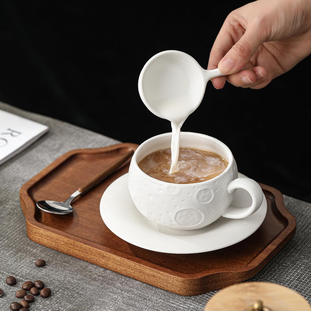 Creative Ceramic Coffee Cup Black White with Handle Meteorite Cup and Saucer Exquisite Spherical-shaped Mug Breakfast Milk Mug