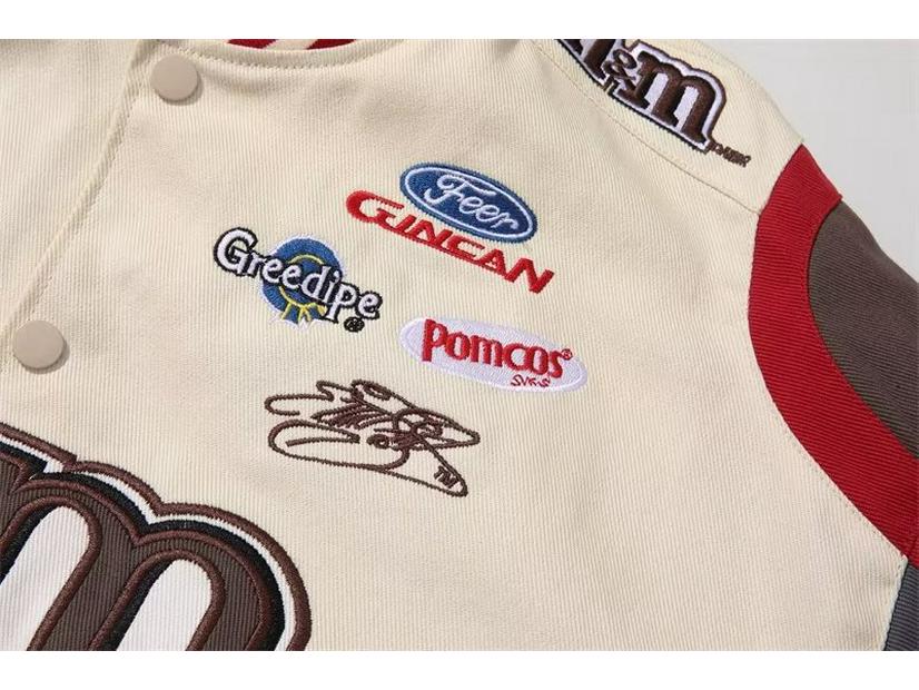 M Bean 2024 Modna Kurtka Baseballowa z Haftem - Luźny Krój, Europejsko-Amerykański Styl Hip Hop