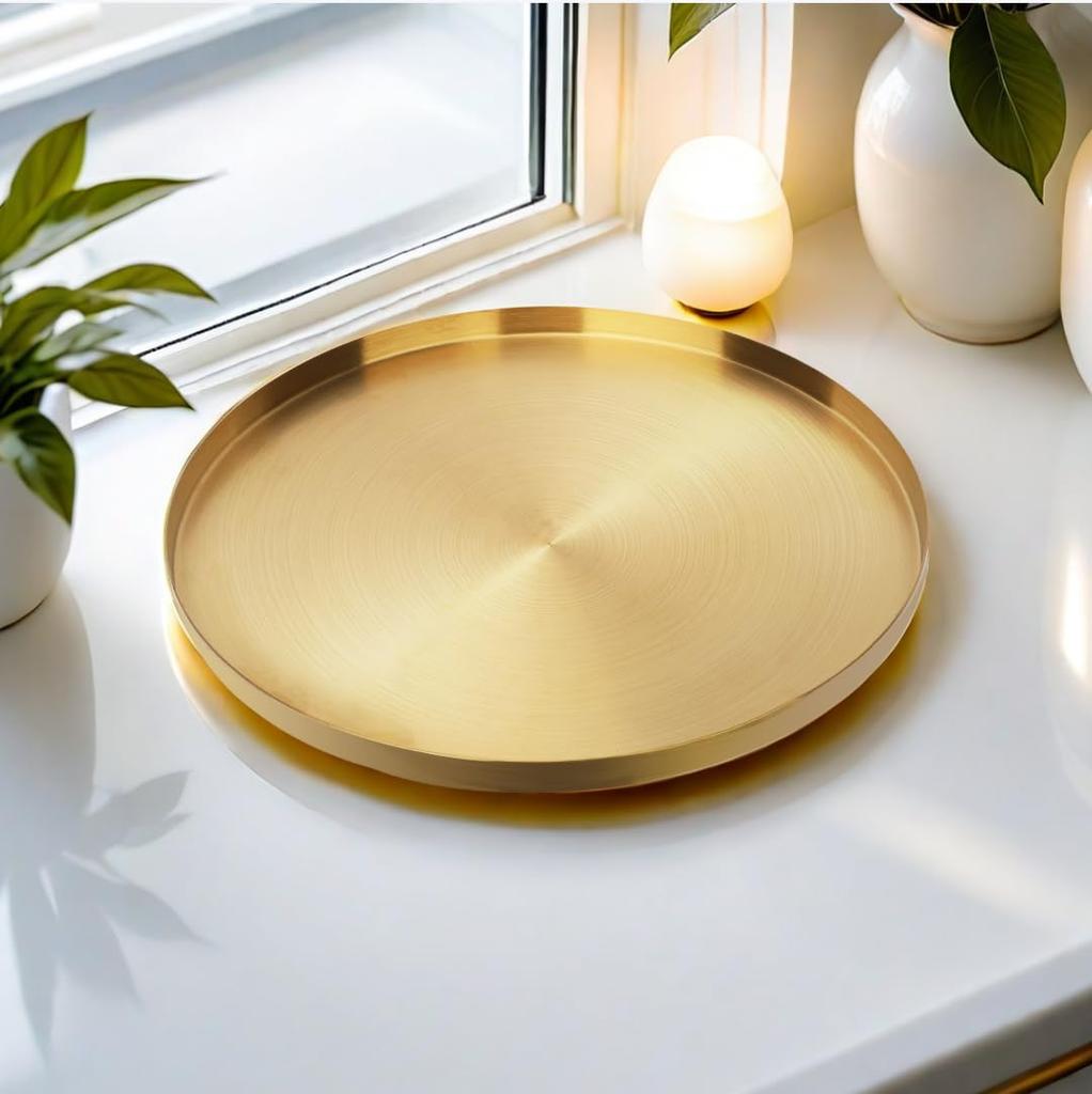 Gold Serving Tray 32cm Stainless Steel Round Decorative Storage Tray