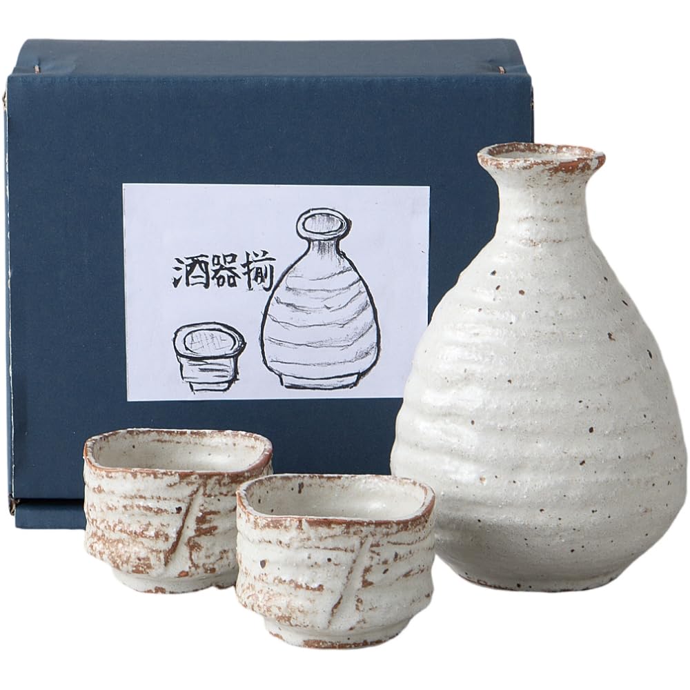 

Sake Tokkuri and Sake Cup 9cm Diameter x 13cm Sabi Shino Mino Made in Japan Ale-net Set, Set, Height, 380ml, Handcrafted-Style Porcelain, Ware,