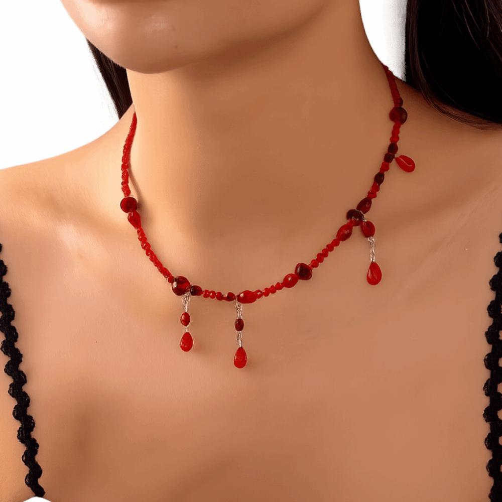 Collar de Gota de Sangre Roja Gótico Halloween Gargantilla Punk Cadena para Clavícula Halloween Fiesta
