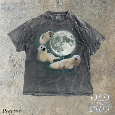 Three Baby Seal Vintage Graphic Tshirts Retro Sea Dog Moon TShirt S3XL
