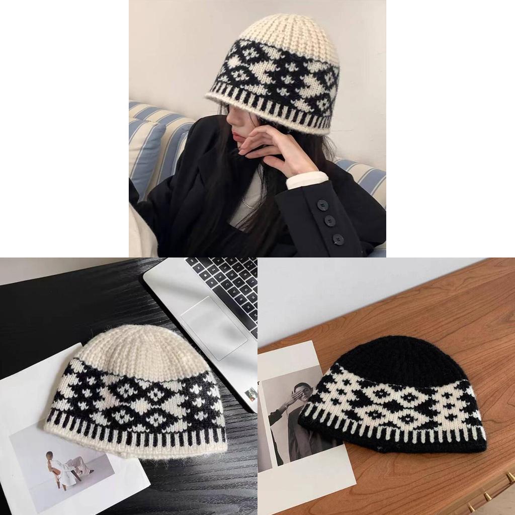 Geometrische Vintage Strickmütze für Paare Warm Gemütlich Wintermode