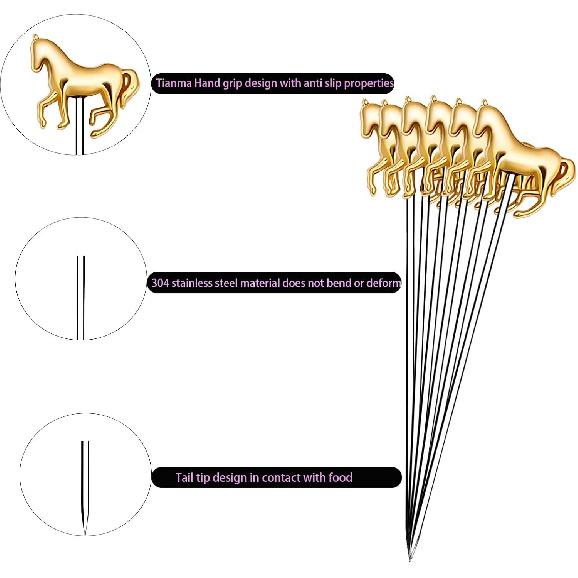 10 PCS Horse Cocktail Picks, Metal Cocktail Picks, Cocktail Skewers for Drinks, Martini Toothpicks for Appetizers Fruit