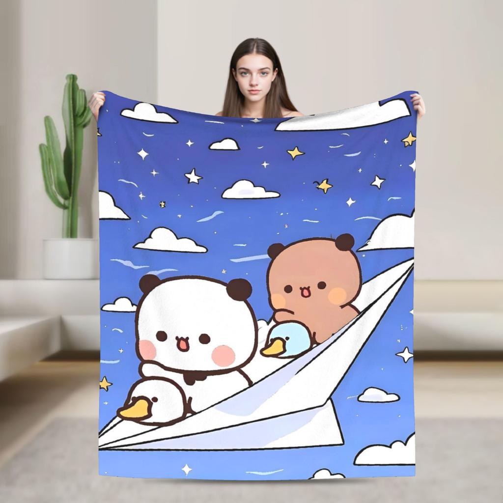 Bubu and Dudu Xmas Panda Couple Merry Christmas Soft Warm Blanket  Airplane Plush Bedding Throw Flannel Bedspread Sofa Bed Cover
