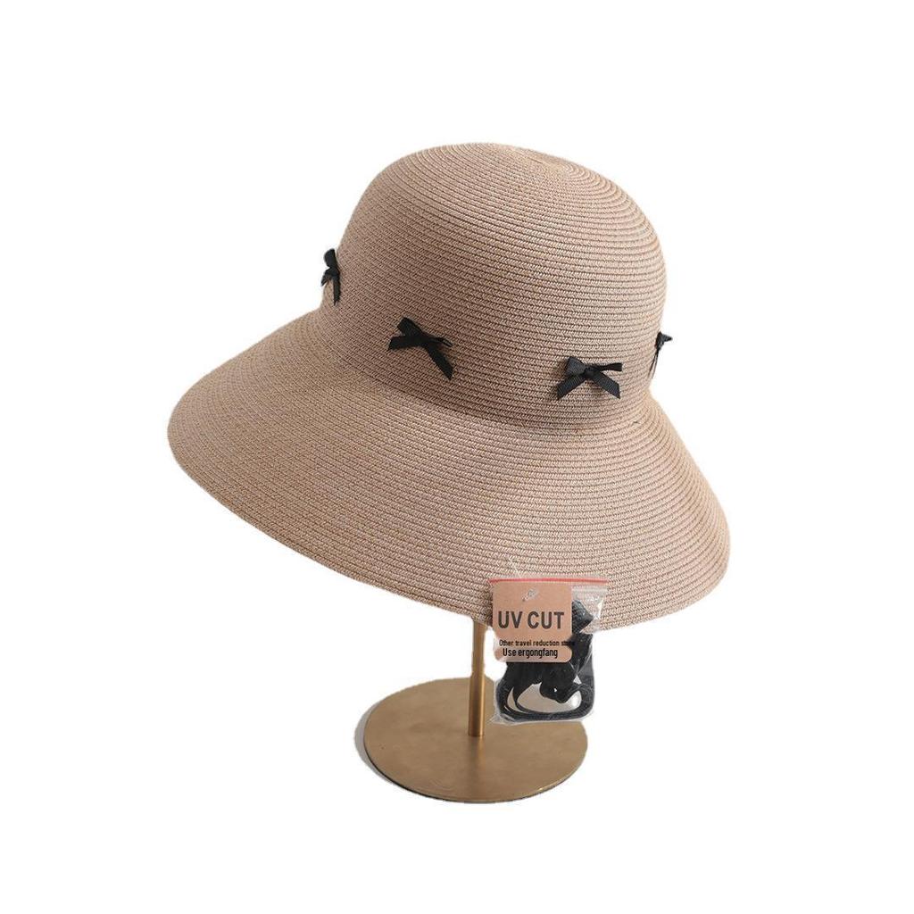 Women's Summer Sun Hat: Foldable Bow-Trimmed Straw Hat with Large Brim for Seaside Vacations