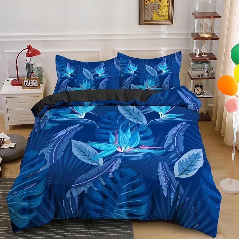 Nature Tropical Green Leaves King Queen Bedding Set Rainforest Jungle Plant Duvet Cover 3D Botanical Polyester Comforter Cover