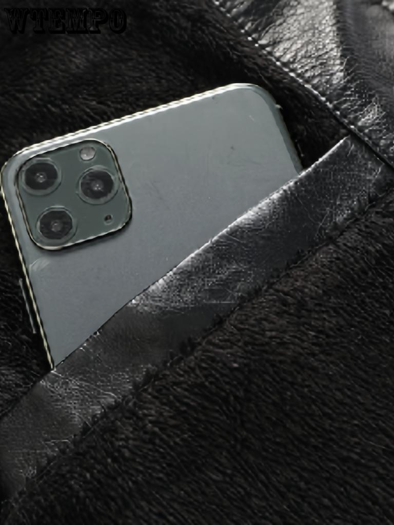 Chaqueta PU de Manga Larga y Cremallera para Hombre con Cuello Mao, Bolsillos con Cremallera y Capucha Desmontable, Chaqueta de Corte Slim Chic y Elegante para Uso Exterior