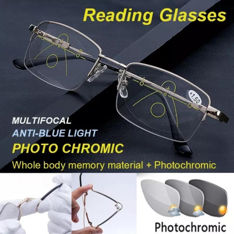 Progressive Multifocal Reading Glasses Men Women Photochromic Presbyopia Eyewear Ultralight Metal Frame Anti Blue Light Gafas