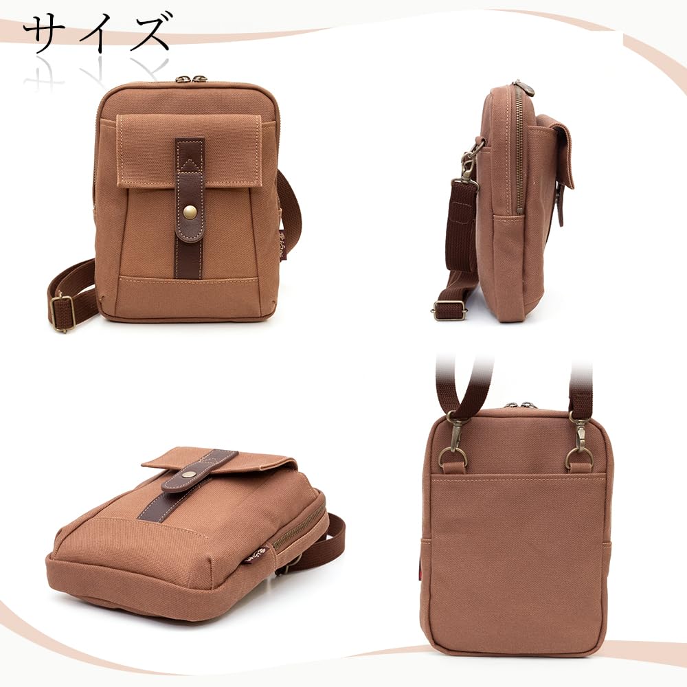 [creare Kiki] Herren-Umhängetasche, Schlanke Smartphone- und Gadget-Umhängetasche, Mit Kaki-Gerbstoff gefärbtes Canvas, Hergestellt in Japan, Perfektes Geburtstagsgeschenk für Papa