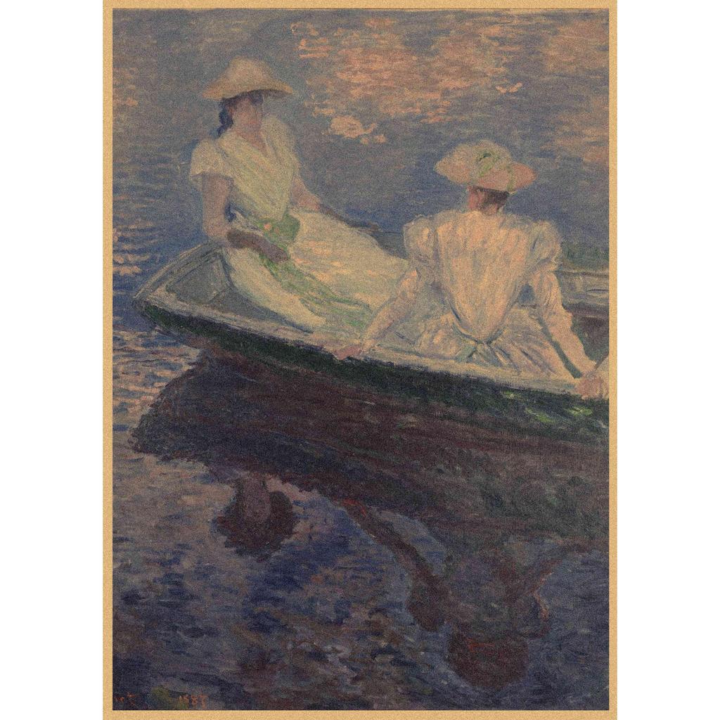 Monet Oil Painting Retro Kraft Paper Poster for Restaurant, Bar, Cafe Wall Decor