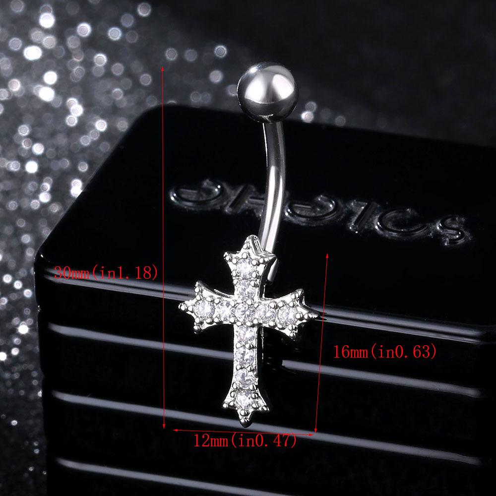 Rhinestone Cross Belly Button Ring Curved Bar Navel Piercing Jewelry Stainless Steel Belly Stud