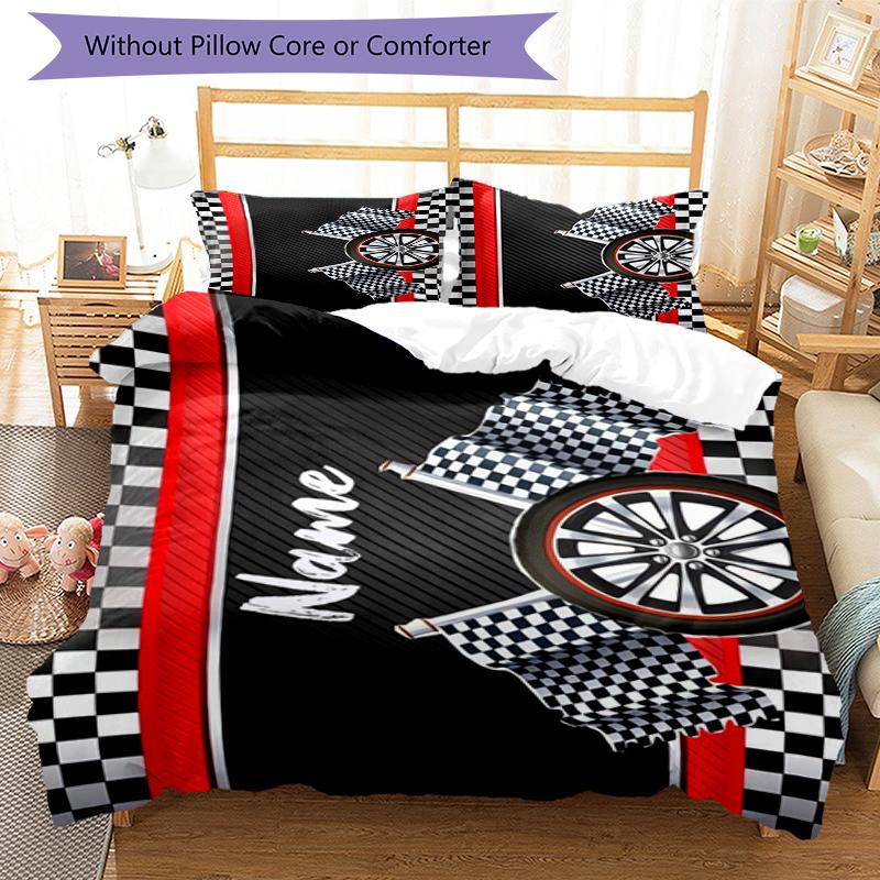 3pcs Custom Name Racing Bedding Set Duvet Cover Closure Includes 1 Duvet Cover & 2 Pillowcases, Soft and Comfortable for All Seasons.
