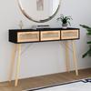 Day and Night - Day and Night Console Table Solid Pine Wood Black Natural Rattan 105x30x75cm