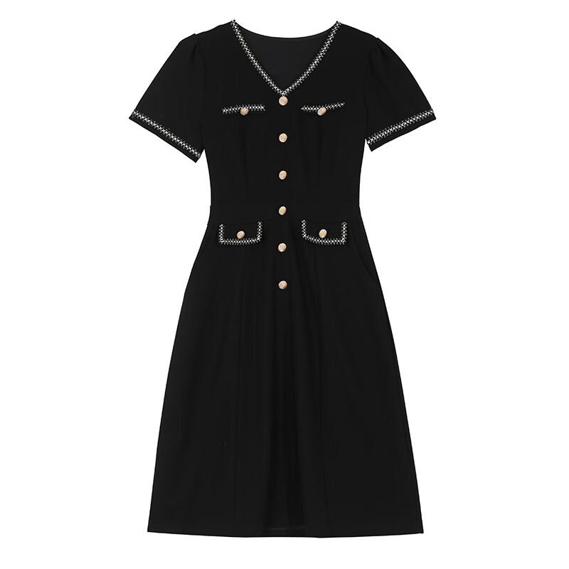 Chic V-Neck Trimmed A-Line Dress