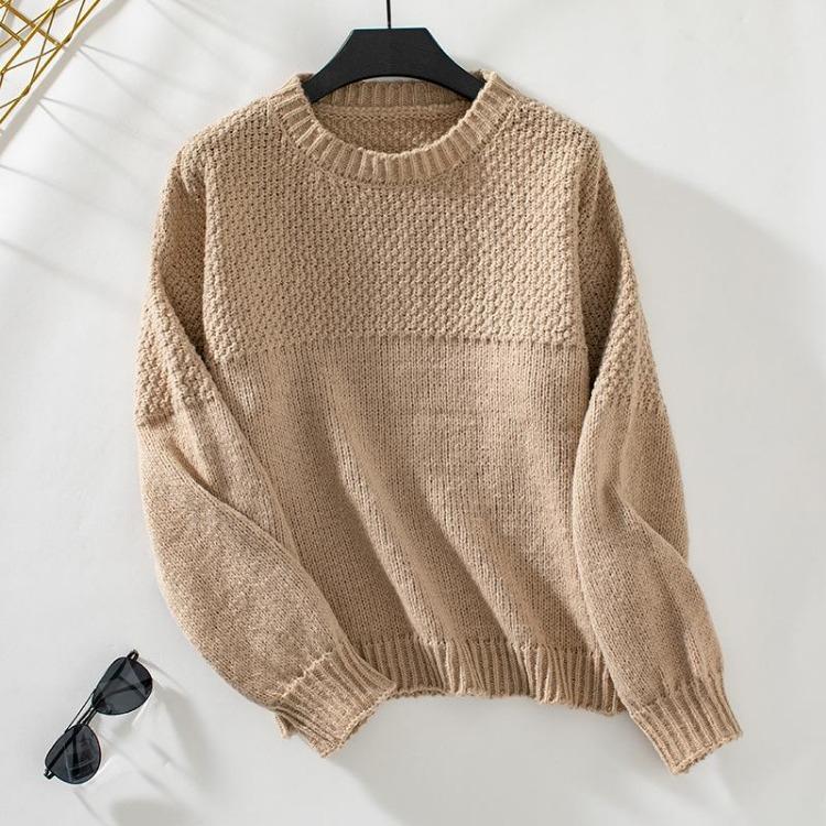 Autumn Winter Vintage Knitwear Sweater Loose O Neck Pullover Top Long Sleeve Solid Color