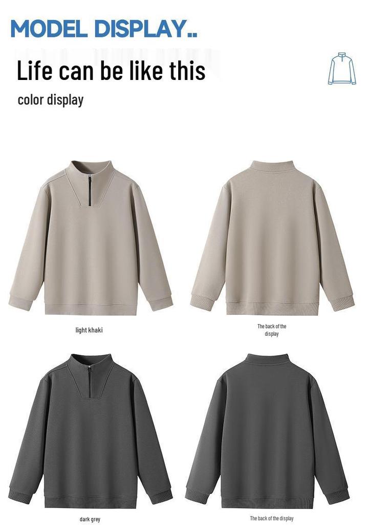 Women's Loose Fit Half-Zip Stand Collar Hoodie - Long Sleeve Solid Color Outerwear for Spring and Autumn
