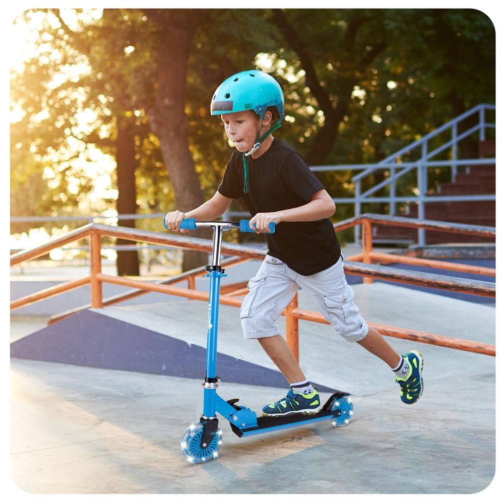 Blue 2-Wheeled Foldable Kids Scooter with LED Glowing Wheels