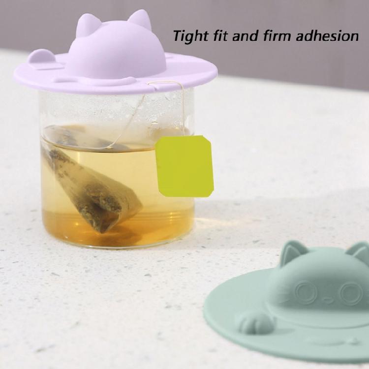Pack of 6 Cute Cats Ear Cup Lid Cover Tea Bag Holder Silicone Mugs Toppers Teabag Squeezer for Coffee Milk Beverage Cups