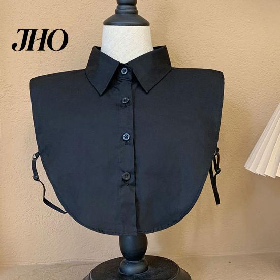 Layering Collar Women Fake Lapel Side Strap Single Breasted Solid Color Detachable Casual Style False Accessory