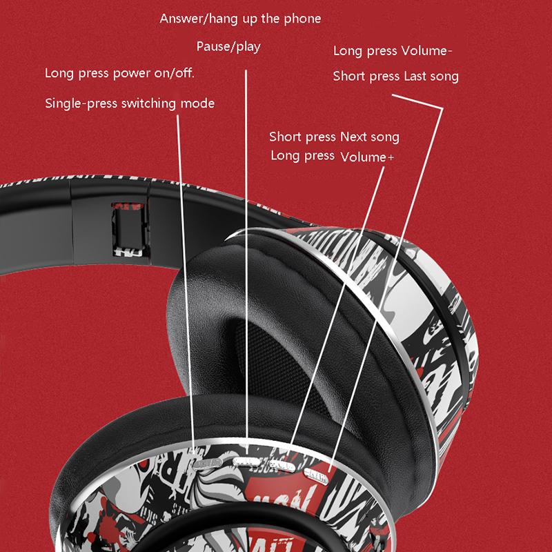 Neue bunte Graffiti-Kopfhörer LED Wireless Bluetooth Headsets Hifi Stereo Faltbare Gamer Kopfhörer Rauschunterdrückung Freisprecheinrichtung