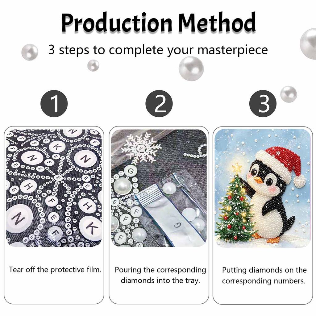 Christmas Pearl Painting Kit Handmade DIY Penguin With Christmas Tree Home Decoration Painting