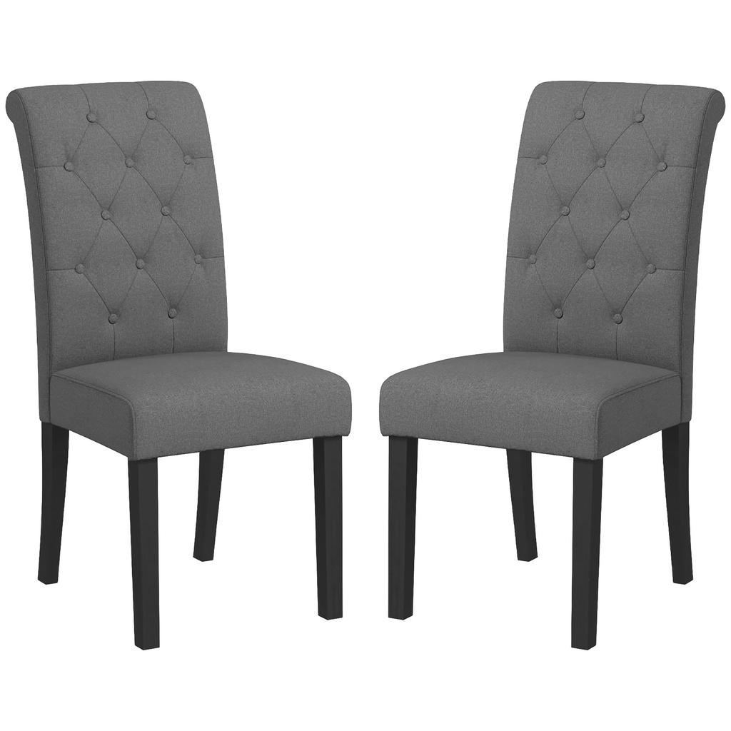 Set di 2 Sedie per Sala da Pranzo Sedia da Cucina Grande Comfort Gambe in Legno Lino 47 x 61 x 101 cm Grigio Scuro
