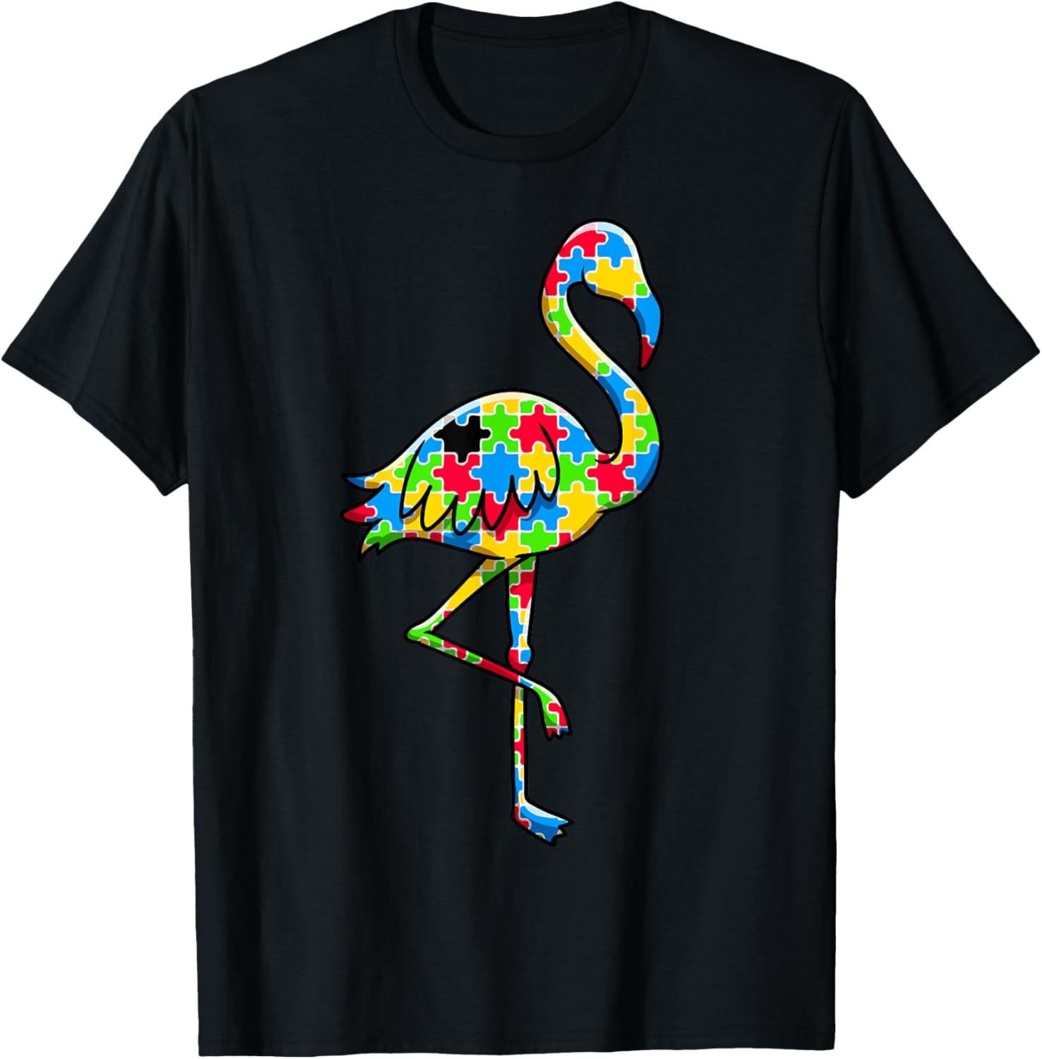 

Flamingo Autism Awareness Puzzle Print Graphic Tee Men Women Kids Casual Short Sleeve T-Shirt 4XL