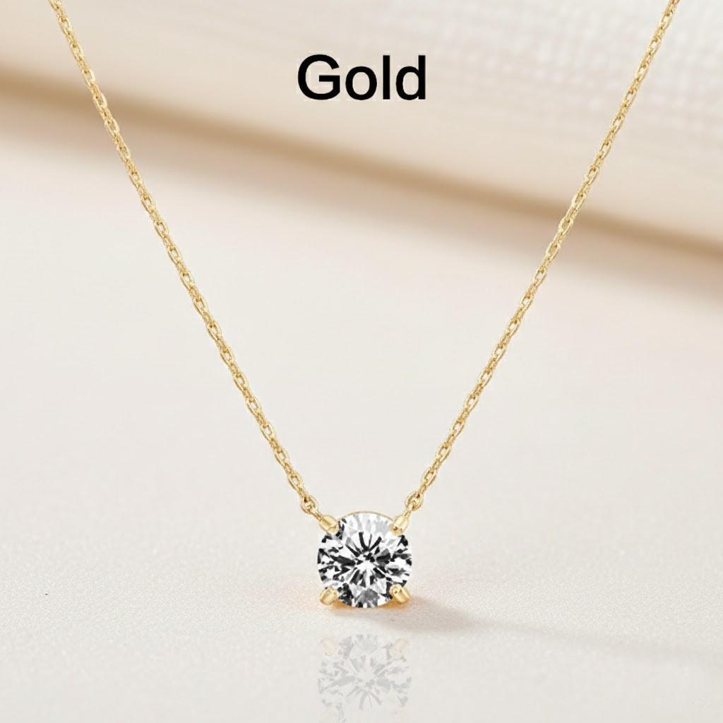 

1.5 Carat 7.3mm Solitaire Crystal Gold Plated Dainty Choker Necklace for Women Elegant Minimalist Wedding Party Jewelry Gift золотой