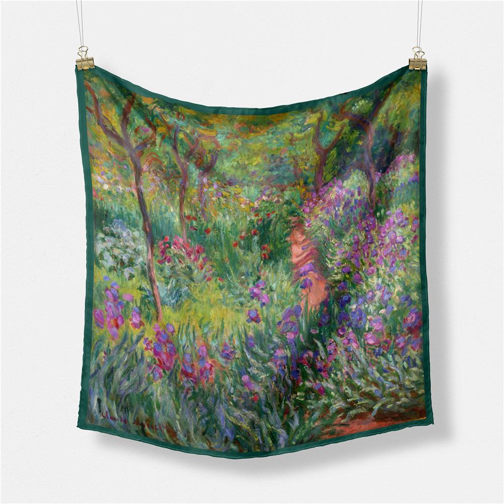 POBING Twill Silk Scarf Women Oil Painting Square Scarves Wraps Bandana Small Hijab Lady Foulards Tie Headband Neckerchief 53CM