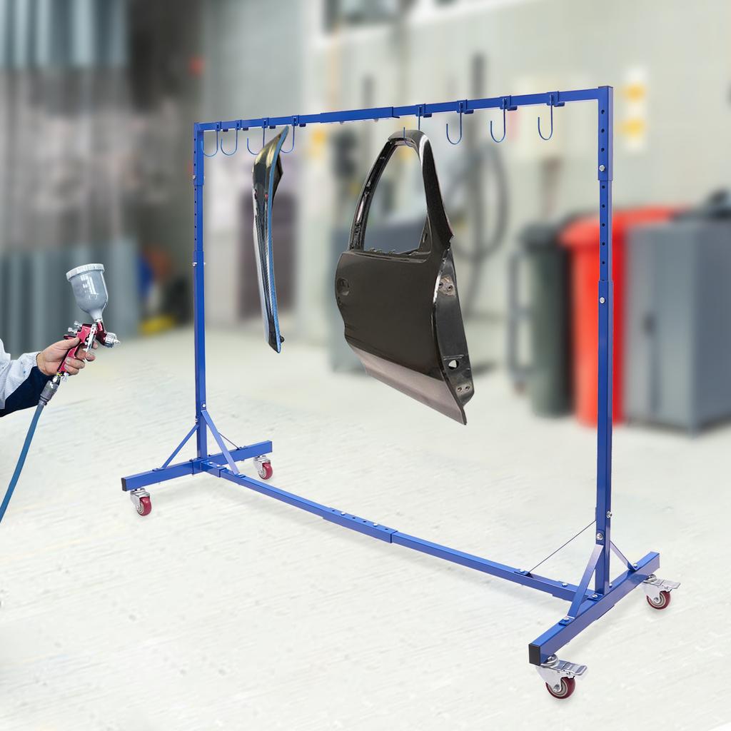 Heavy Duty Auto Painting Stand 8 Hooks Adjustable 5-7FT Height 240LBS Capacity with Casters for Car Door Hood Fender Drying Rack